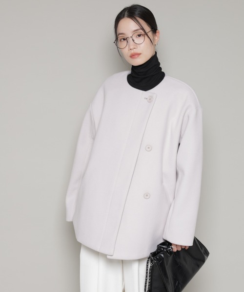 ナノユニバース　ミドルコート　オフホワイト NANO universe（ナノ・ユニバース） ノーカラーコート コート ノー