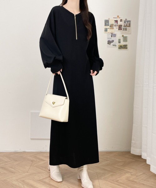 「ECLIN」 長袖ワンピース L ベージュ レディース_画像3