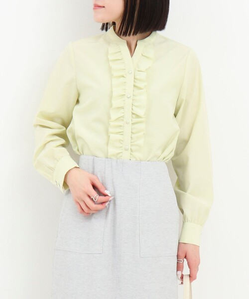 ヨリ 22SS フロントフリルシャツ ブラウス 長袖 ノーカラー F 白 MICO COULIER（ミコクリエ） ブラウス シャツ 前立てフリルノーカラー