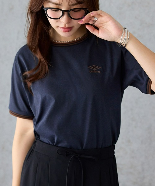 umbro（アンブロ） tシャツ 半袖 「アンブロ」配色ラインロゴ刺しゅうT