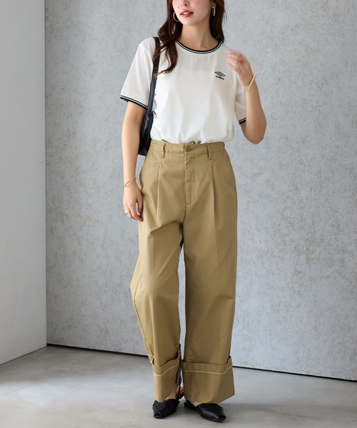 umbro（アンブロ） tシャツ 半袖 「アンブロ」配色ラインロゴ刺しゅうT