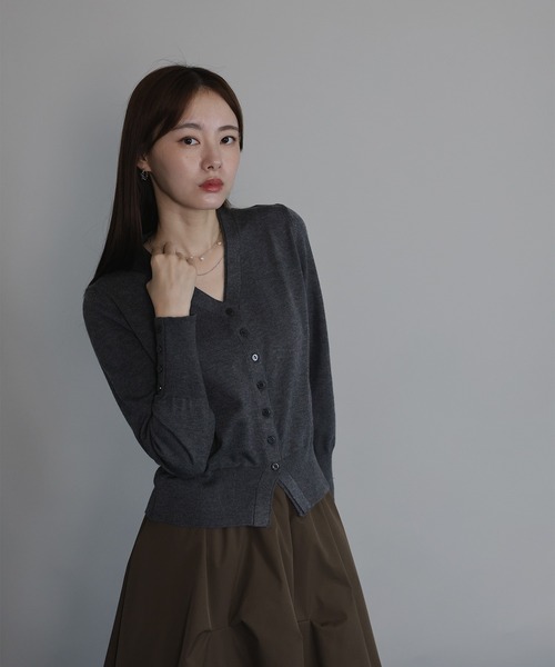 「J by blue」 ニットカーディガン MEDIUM チャコールグレー レディース_画像3