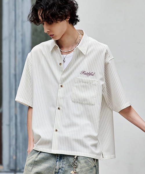 Bleme シャツ 刺繍ロゴ ストライプ半袖シャツ メンズ : ZOZOTOWN Yahoo