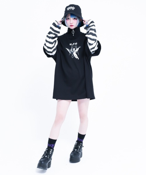 「REFLEM」 長袖カットソー FREE ブラック×ホワイト レディース_画像2