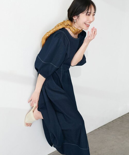 「natural couture」 半袖ワンピース MEDIUM インディゴブルー レディース_画像3