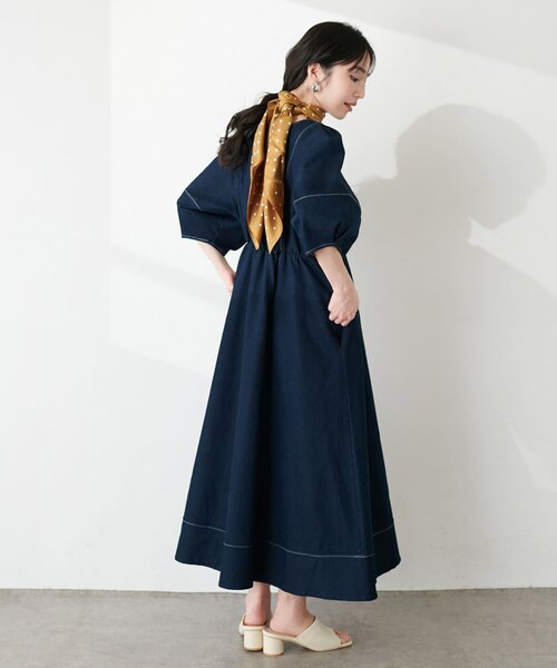 「natural couture」 半袖ワンピース MEDIUM インディゴブルー レディース_画像4