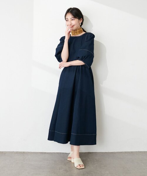 「natural couture」 半袖ワンピース MEDIUM インディゴブルー レディース_画像6