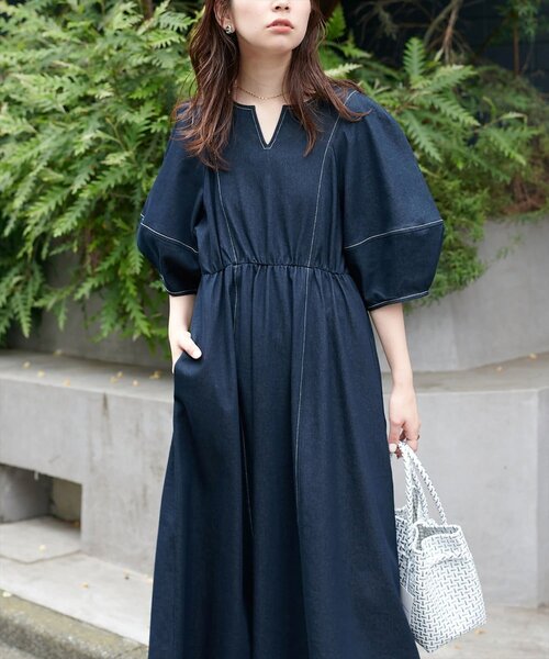 「natural couture」 半袖ワンピース MEDIUM インディゴブルー レディース_画像7