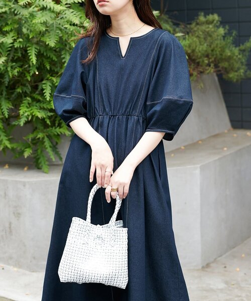 「natural couture」 半袖ワンピース MEDIUM インディゴブルー レディース_画像8