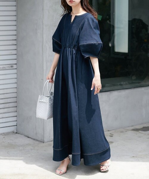 「natural couture」 半袖ワンピース MEDIUM インディゴブルー レディース_画像9