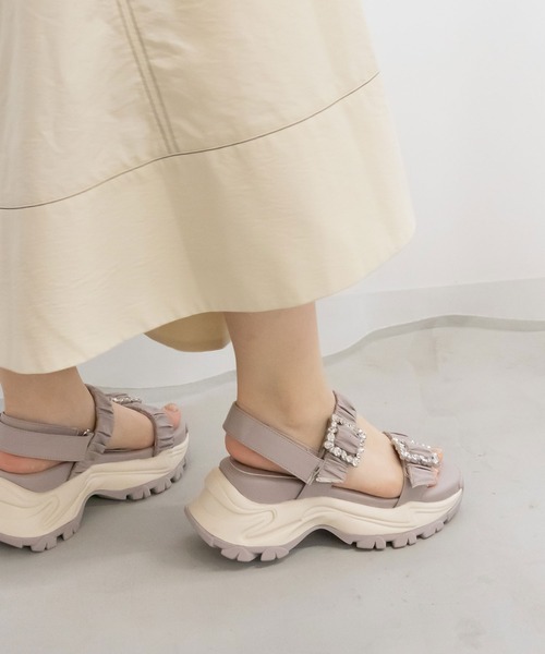 RANDA（ランダ） サンダル ビジュー×ギャザーベルトスポーツサンダル