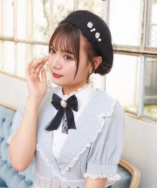 ROJITA（ロジータ） 帽子 パールチャーム付きチュールベレー