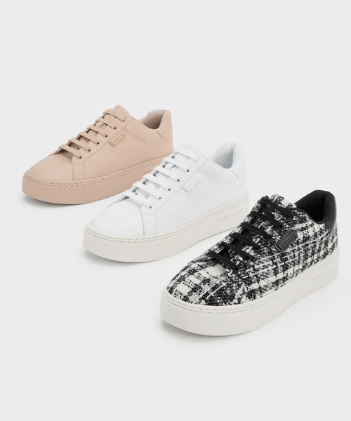 Charles and keith リボンスニーカー　レースアップ　白　フラワー CHARLES ＆ KEITH スニーカー レースアップ レディース