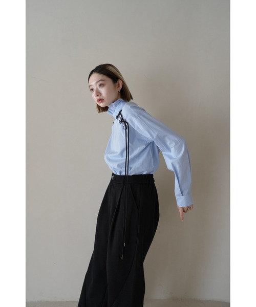 Uenui ブラウス シャツ レースアップ ラッフルネック シャツ ブラウス