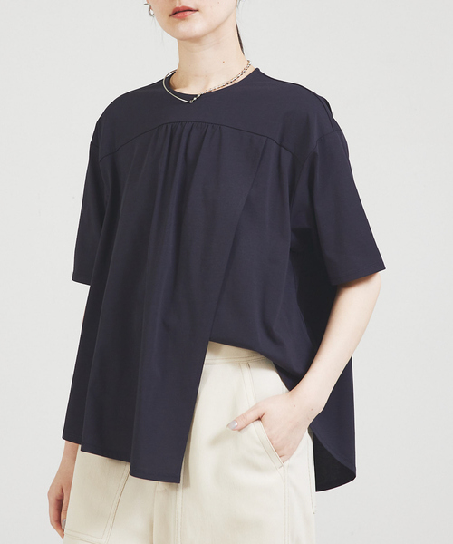 tシャツ アシメフロントカットソー/オフィスカジュアル/夏服 レディース