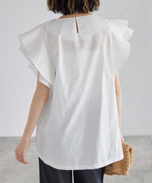 プリーツコットンブラウス 2WAY裾プリーツブラウス 綿50ワッシャー | シャツBLナガソデ