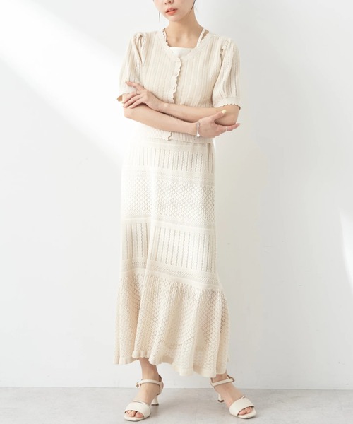 THEAIRTOWN★ venom lace two piece★カーディガン＆スカート★ earth music&ecology スカート 2点SET透かし編みカーディガン+裾