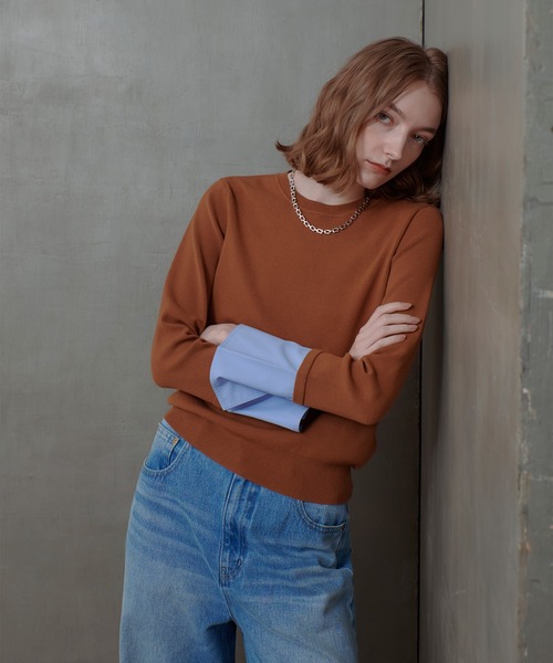 ニット セーター スリーブドッキングニットプルオーバー レディース SAISON DE PAPILLON ニット セーター シフォンスリーブ×ニットの