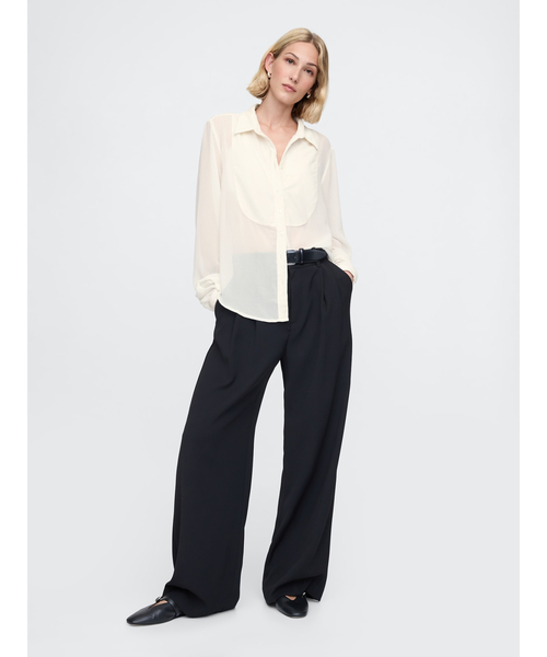 ブラウス シャツ ヨークデザインハーフスリーブシャツ レディース GAP ブラウス シャツ パーフェクト ビブヨークシャツ レディース