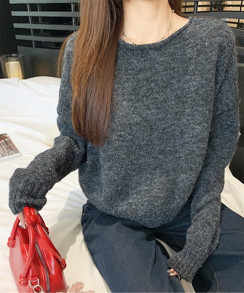 ニット ボートネッククロップドニットトップス レディース