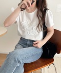 tシャツ 半袖 フリル刺繍でエレガントに。シル...の詳細画像5