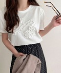 tシャツ 半袖 フリル刺繍でエレガントに。シル...の詳細画像1