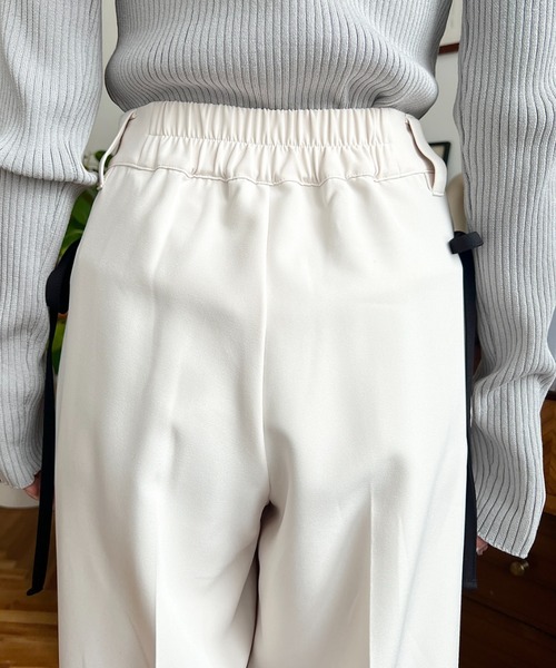 moment+ スラックス パンツ カットジョーゼットサイドリボンツータック