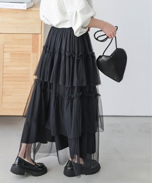 ブルレア　ブラックチュールティアードスカート スカート チュールティアードスカート : ZOZOTOWN Yahoo!店 - 通販