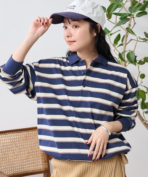 FREAK'S STORE tシャツ マルチボーダーポロ襟 トップス/マルチ