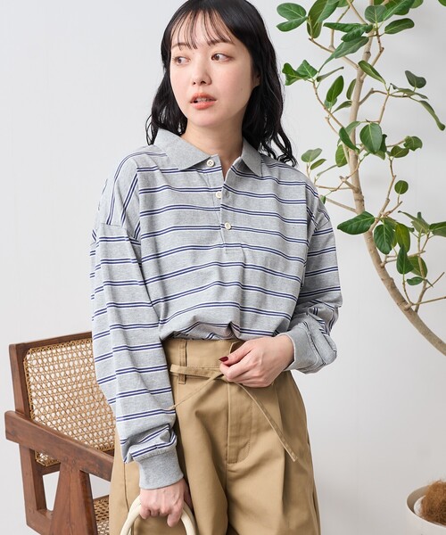 tシャツ マルチボーダーオーバーポロ レディース FREAK'S STORE tシャツ マルチボーダーポロ襟 トップス/マルチ