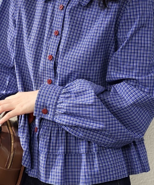 Achic（アシック） ブラウス シャツ 青い格子縞＆白い無地ブラウス