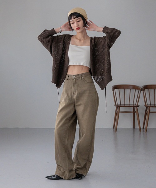 45R コットンカシュクールロングカーディガン LOWRYS FARM カーディガン スカシカシュクールカーディガン