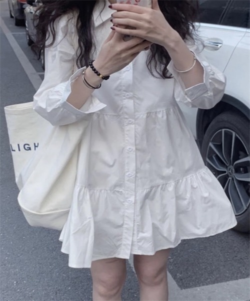 FREE STYLISTS シャツワンピース ミニ丈ティアードシャツ