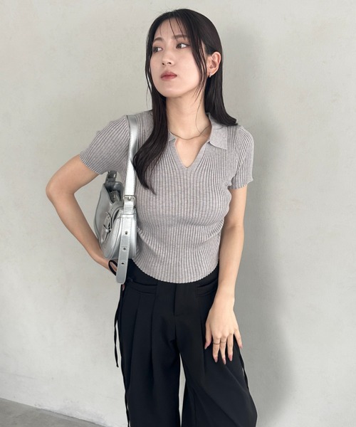 tシャツ 襟付きVネック半袖トップス ポロニット レディース : ZOZOTOWN