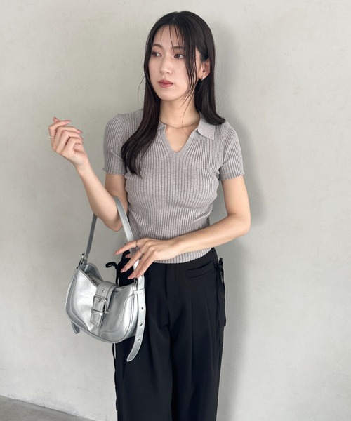 カジュアル Vネック ジャージストライプ 襟付き 半袖 Tシャツ ストライプウェーブジャガード VネックTシャツ｜メンズ