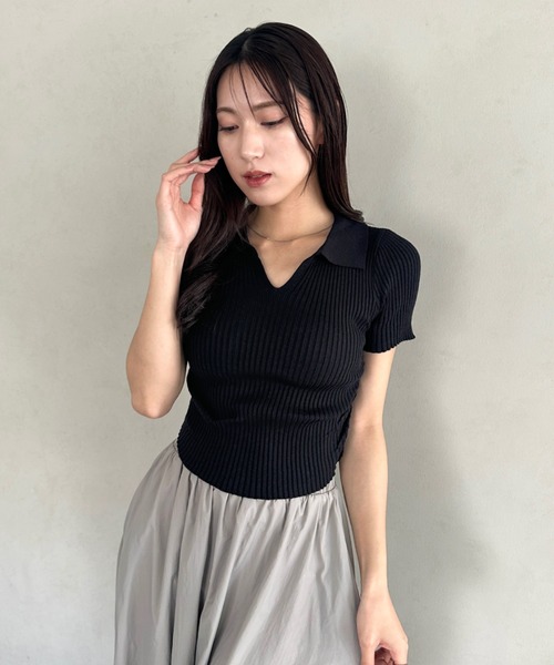 tシャツ 襟付きVネック半袖トップス ポロニット レディース : ZOZOTOWN