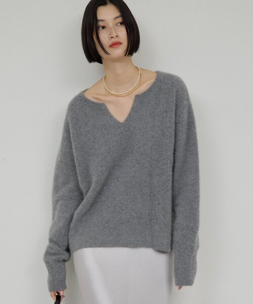 GALLARDAGALANTE キーネックニット GALLARDAGALANTE｜【デコルテ美人ニット】ファーウールキーネック