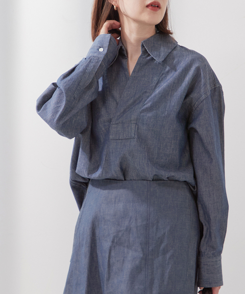 ブラウス シャツ 5.5OZ DENIMスキッパーシャツ レディース