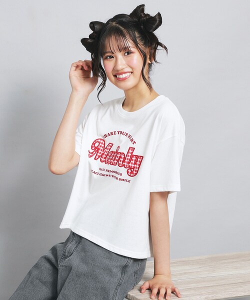 PINK-latte（ピンクラテ） tシャツ ギンガムアップリケTシャツ キッズ