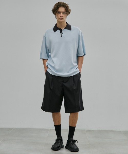 UNITED TOKYO/バイカラーニット/半袖/ポロシャツ/サイズ2/グレイ クロシェカラー ニットポロシャツ(2 LIGHT GREY): : メンズ