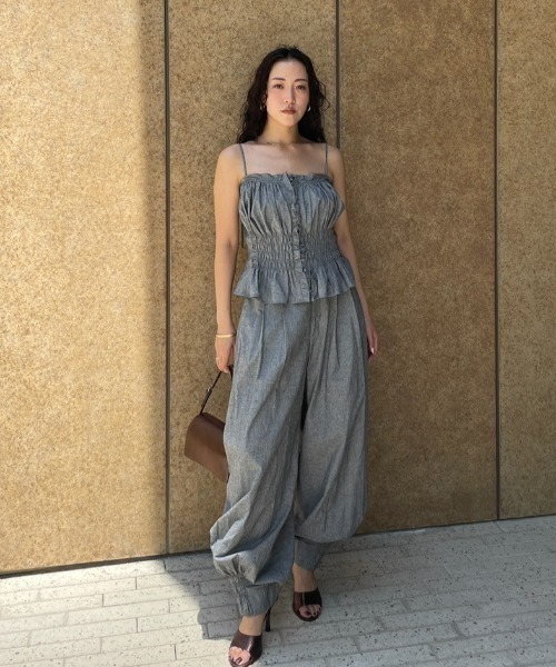 最安値✨ETRETOKYOコットンシルクギャザーキャミソール グレー　美品 最安値✨ETRETOKYOコットンシルクギャザーキャミソール グレー
