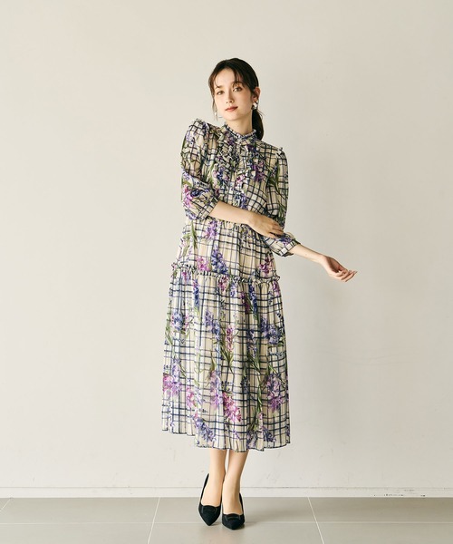 美品Audie a muses ワンピース ドレス　結婚式 Audie a Muses ワンピース フラワーチェックプリントワンピース