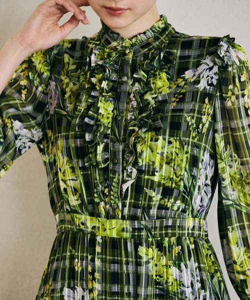 Audie a Muses ワンピース フラワーチェックプリントワンピース