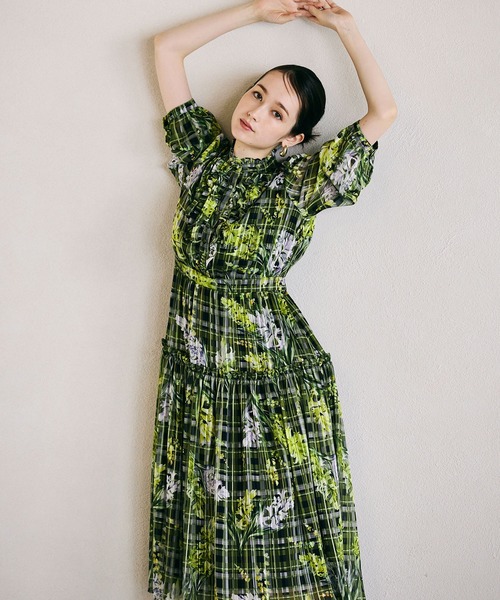 Audie a Muses ワンピース フラワーチェックプリントワンピース