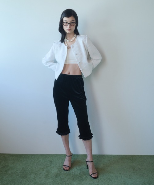 FEKETE（フェケテ） パンツ velour frill capri pants / ベロアフリル