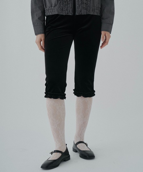 FEKETE（フェケテ） パンツ velour frill capri pants / ベロアフリル