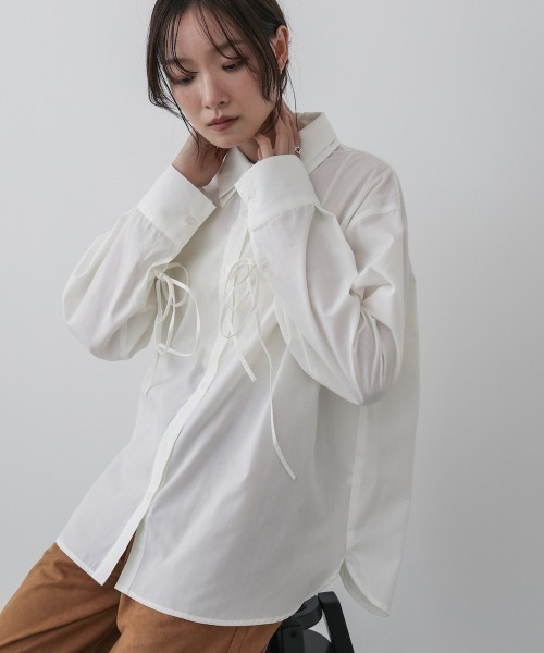 Heve ホワイト バブリーリボンブラウス BAB（バブ） ブラウス シャツ ダブルカラー袖リボンシャツ レディース