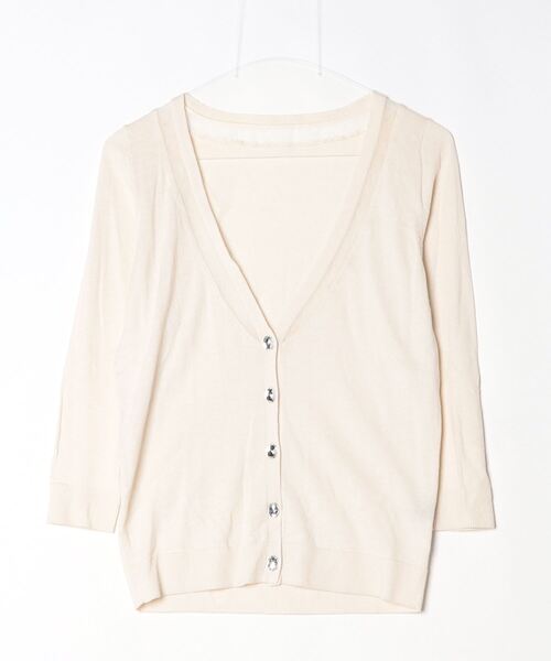 JUSGLITTY（ジャスグリッティー） 7分袖ニットカーディガン 2 ベージュ ... JUSGLITTY  金ボタンカーディガン