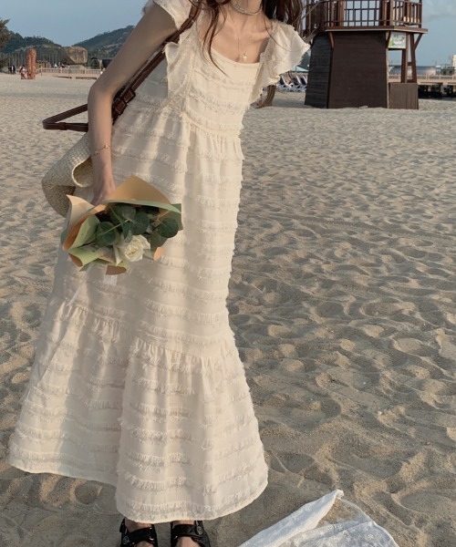 「N.s」 半袖ワンピース FREE アイボリー レディース_画像6