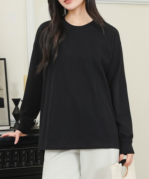 DAYRA tシャツ コットン ラウンドネック 袖口 切替 カットソー
